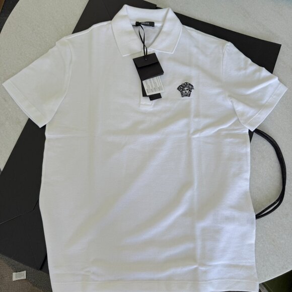 VERSACE A89507S Men's WHITE POLO SHIRT EMBROIDERED MEDUSA, Sm, XL, 2XL - Picture 4 of 14